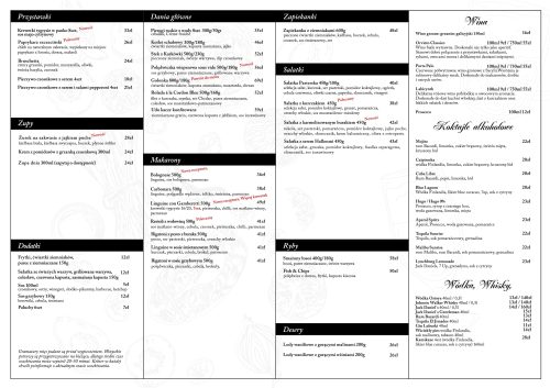 Menu ważne tylko na Sali od 27.10.2025r.