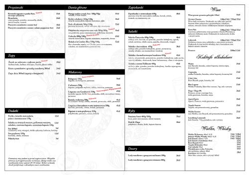 Menu ważne tylko na Sali od 20.02.2026r.